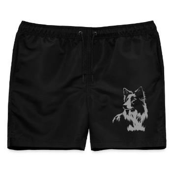 Border Collie Portrait – Kraftvolles Hundemotiv - Männer Badeshorts - Schwarz - Vorne - AI Model Male 178 light (178cm)