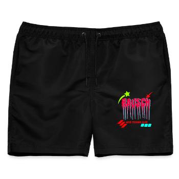 RAUSCH Acid Techno Club - Melting Glitch Typograph - Männer Badeshorts - Schwarz - Vorne - AI Model Male 178 light (178cm)