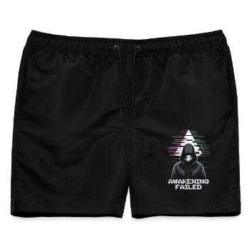 Glitch-Hacker mit „Awakening Failed“ Look - Männer Badeshorts - Schwarz - Vorne - AI Model Male 178 light (178cm)
