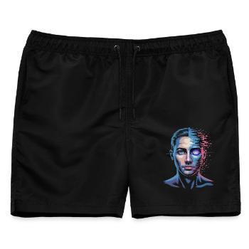 Digitaler Mensch mit Glitch-Effekt - Männer Badeshorts - Schwarz - Vorne - AI Model Male 178 light (178cm)