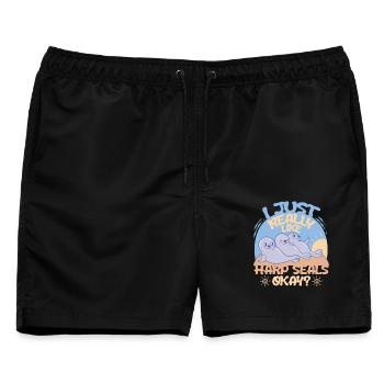 Sattelrobbe Robben Really Like Harp Seals - Männer Badeshorts - Schwarz - Vorne - AI Model Male 178 light (178cm)