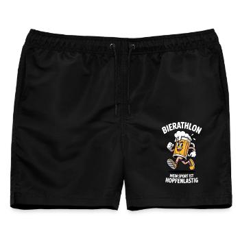 Bierathlon – Hopfenlastiger Laufsport-Gag - Männer Badeshorts - Schwarz - Vorne - AI Model Male 178 light (178cm)