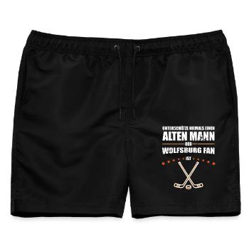 Alter Mann - Wolfsburg Eishockey Fan | Vintage - Männer Badeshorts - Schwarz - Vorne - AI Model Male 178 light (178cm)