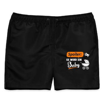 Spoiler: Es wird ein Baby - Männer Badeshorts - Schwarz - Vorne - AI Model Male 178 light (178cm)
