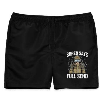 Shred Says Full Send Snow - Männer Badeshorts - Schwarz - Vorne - AI Model Male 178 light (178cm)
