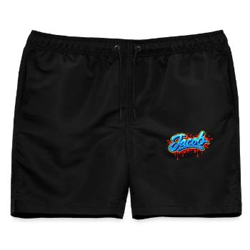 GRAFFITI-NAME JACOB FÜR PERFEKTES GESCHENK DRUCKBAR - Männer Badeshorts - Schwarz - Vorne - AI Model Male 178 light (178cm)