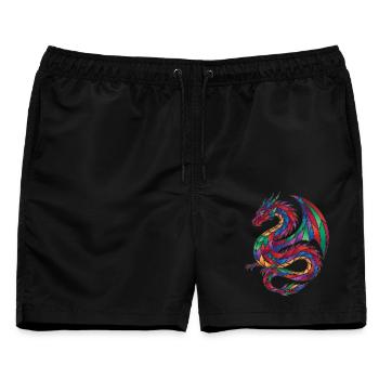 Buntglas-Drachen-Mosaik-Fantasie - Männer Badeshorts - Schwarz - Vorne - AI Model Male 178 light (178cm)