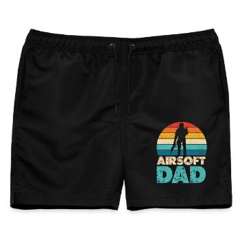 Airsoft Dad Retro Sunset Silhouette - Männer Badeshorts - Schwarz - Vorne - AI Model Male 178 light (178cm)