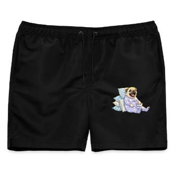 Müder Mops im Pyjama Hund - Männer Badeshorts - Schwarz - Vorne - AI Model Male 178 light (178cm)
