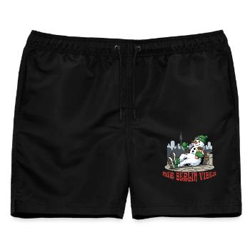 Nur Berlin Vibes - Fernsehturm Schneemann Design - Männer Badeshorts - Schwarz - Vorne - AI Model Male 178 light (178cm)