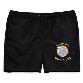AUFSTEHEN UND STRAHLEN, ES IST VOGELBEOBACHTUNGSZEIT. - Männer Badeshorts - Schwarz - Vorne - AI Model Male 178 light (178cm)