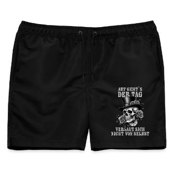 Auf Gehts - Der Tag versaut sich nicht von selb - Männer Badeshorts - Schwarz - Vorne - AI Model Male 178 light (178cm)