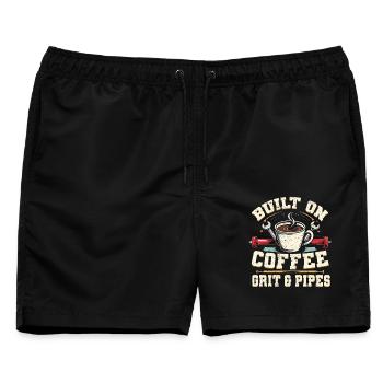 Rohrleger Rohrleitungsbauer Coffee Grit & Pipes - Männer Badeshorts - Schwarz - Vorne - AI Model Male 178 light (178cm)