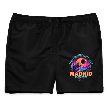 Solar Cat Madrid Eclipse 2026 - Männer Badeshorts - Schwarz - Vorne - AI Model Male 178 light (178cm)