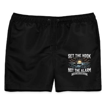 Set The Hook Not The Alarm Angler Sonnenaufgang - Männer Badeshorts - Schwarz - Vorne - AI Model Male 178 light (178cm)