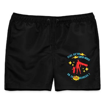 Mehr als ein Superheld, ein glücklicher Vorgesetzter - Männer Badeshorts - Schwarz - Vorne - AI Model Male 178 light (178cm)