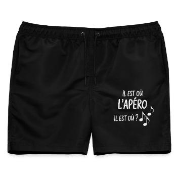 Wo ist der humorvolle Aperitif mit Freunden - Männer Badeshorts - Schwarz - Vorne - AI Model Male 178 light (178cm)