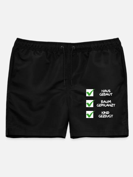 Haus gebaut, Baum gepflanzt, Kind gezeugt (weiß) - Männer Badeshorts - Schwarz