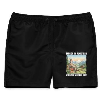 Ruhestand Wandern Zeit für die wichtigen Dinge - Männer Badeshorts - Schwarz - Vorne - AI Model Male 178 light (178cm)