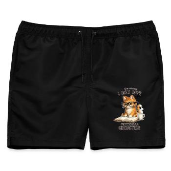Ich date nur fiktionale Charaktere – Lesekatze mit - Männer Badeshorts - Schwarz - Vorne - AI Model Male 178 light (178cm)