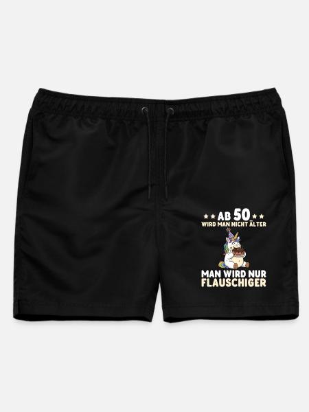 50. Geburtstag Einhorn – Man wird nur flauschiger - Männer Badeshorts - Schwarz