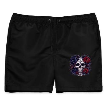  Gothic Totenkopf mit Rosen - Männer Badeshorts - Schwarz - Vorne - AI Model Male 178 light (178cm)