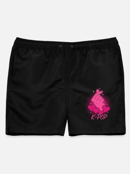 K-POP Finger Heart Koreanische Musik Liebe - Männer Badeshorts - Schwarz