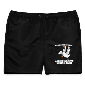 Lustige Gans Spruch Irgendwas stimmt nicht - Männer Badeshorts - Schwarz - Vorne - AI Model Male 178 light (178cm)