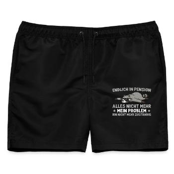 Pension Waschbär Nicht mehr zuständig - Männer Badeshorts - Schwarz - Vorne - AI Model Male 178 light (178cm)