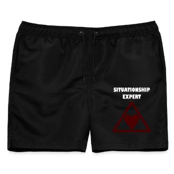 Beziehungs-Experte im Dreieck - Männer Badeshorts - Schwarz - Vorne - AI Model Male 178 light (178cm)