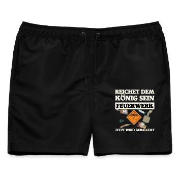 Reichet dem König Sein Feuerwerk - Männer Badeshorts - Schwarz - Vorne - AI Model Male 178 light (178cm)