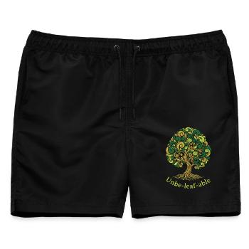 Unbe-leaf-able Baum Wortspiel - Männer Badeshorts - Schwarz - Vorne - AI Model Male 178 light (178cm)