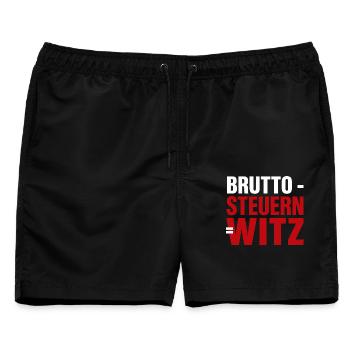 Brutto - Steuern = Witz - Männer Badeshorts - Schwarz - Vorne - AI Model Male 178 light (178cm)