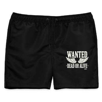 Wanted Dead or Alive mit Flügeln - Männer Badeshorts - Schwarz - Vorne - AI Model Male 178 light (178cm)