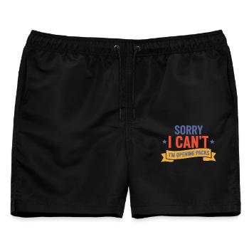Tut mir leid, ich kann nicht. Ich öffne Packs, Sammelkarten. - Männer Badeshorts - Schwarz - Vorne - AI Model Male 178 light (178cm)
