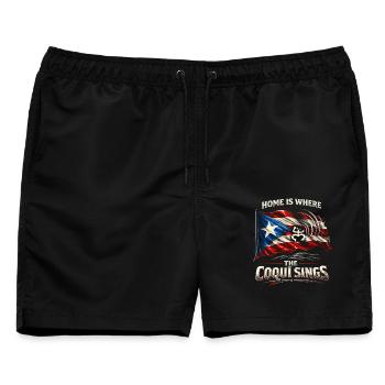 Puerto Rico Boricua Home Is Where The Coqui Sings - Männer Badeshorts - Schwarz - Vorne - AI Model Male 178 light (178cm)