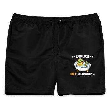 Wellness Ente Endlich Ent-Spannung Wortwitz - Männer Badeshorts - Schwarz - Vorne - AI Model Male 178 light (178cm)