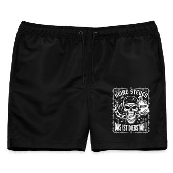 Keine Steuer Das Ist Diebstahl, Totenkopf - Männer Badeshorts - Schwarz - Vorne - AI Model Male 178 light (178cm)