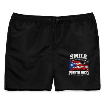 Just Landed In Puerto Rico Boricua - Männer Badeshorts - Schwarz - Vorne - AI Model Male 178 light (178cm)