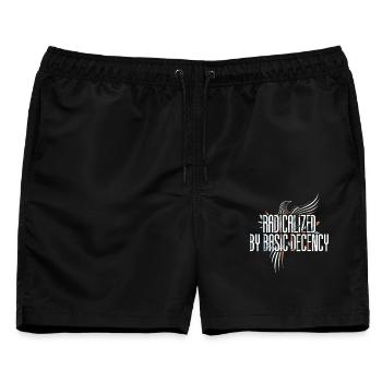 Radicalized by Basic Decency Shirt for Activists - Männer Badeshorts - Schwarz - Vorne - AI Model Male 178 light (178cm)