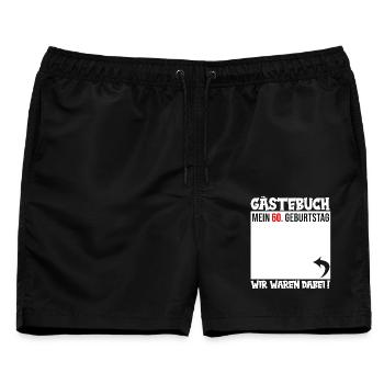 Gästebuch 60. Geburtstag – Persönliche Grüße - Männer Badeshorts - Schwarz - Vorne - AI Model Male 178 light (178cm)