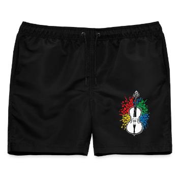 Cello Abstrakte Farbexplosion - Männer Badeshorts - Schwarz - Vorne - AI Model Male 178 light (178cm)