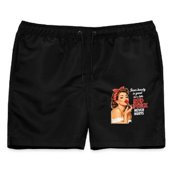 Pin-Up Girl Retro Design: Roter Lippenstift - Männer Badeshorts - Schwarz - Vorne - AI Model Male 178 light (178cm)