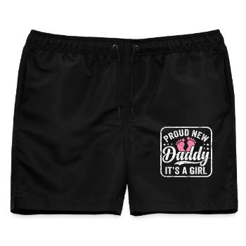 Werdender Papa & Vater, Geburt Tochter Mädchen - Männer Badeshorts - Schwarz - Vorne - AI Model Male 178 light (178cm)