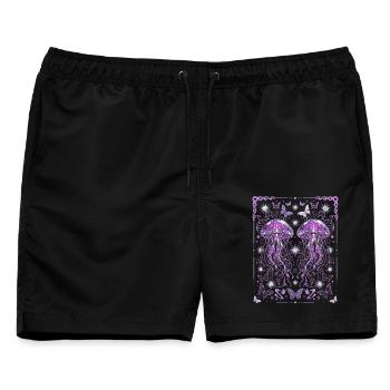 Y2K Quallen ästhetische Ozeangrafik - Männer Badeshorts - Schwarz - Vorne - AI Model Male 178 light (178cm)