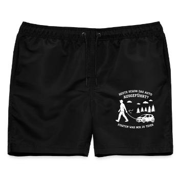 Heute Schon Das Auto Ausgeführt ? - Männer Badeshorts - Schwarz - Vorne - AI Model Male 178 light (178cm)