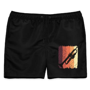 Trompetengraffiti auf Sunset Stripes - Männer Badeshorts - Schwarz - Vorne - AI Model Male 178 light (178cm)