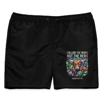 Folge dem Wort Nicht der Herde Christ - Männer Badeshorts - Schwarz - Vorne - AI Model Male 178 light (178cm)