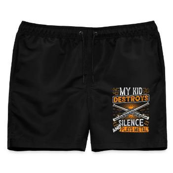 Piccolo spielt Metallinstrument-Orchester - Männer Badeshorts - Schwarz - Vorne - AI Model Male 178 light (178cm)