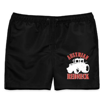 Austrian Redneck – Alpenstil mit Traktor und Bier  - Männer Badeshorts - Schwarz - Vorne - AI Model Male 178 light (178cm)